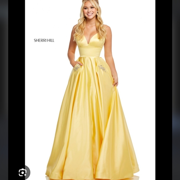 Sherri Hill Dresses & Skirts - Sherri Hill Yellow Gem Bow Pockets Formal Evening Gown Prom 6